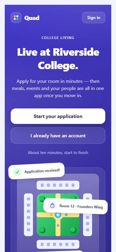 The Riverside College resident app on a phone